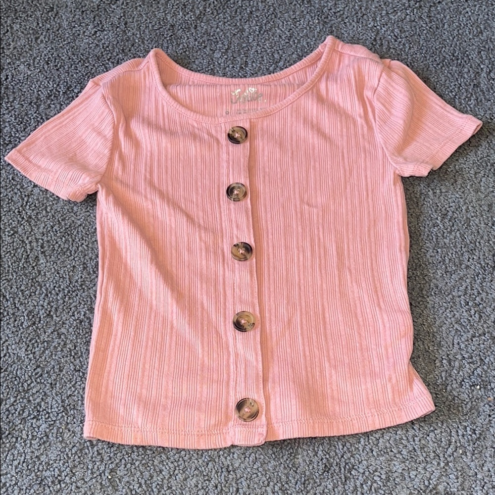 Justice Pink Faux Button Down Shirt with Short Sleeves